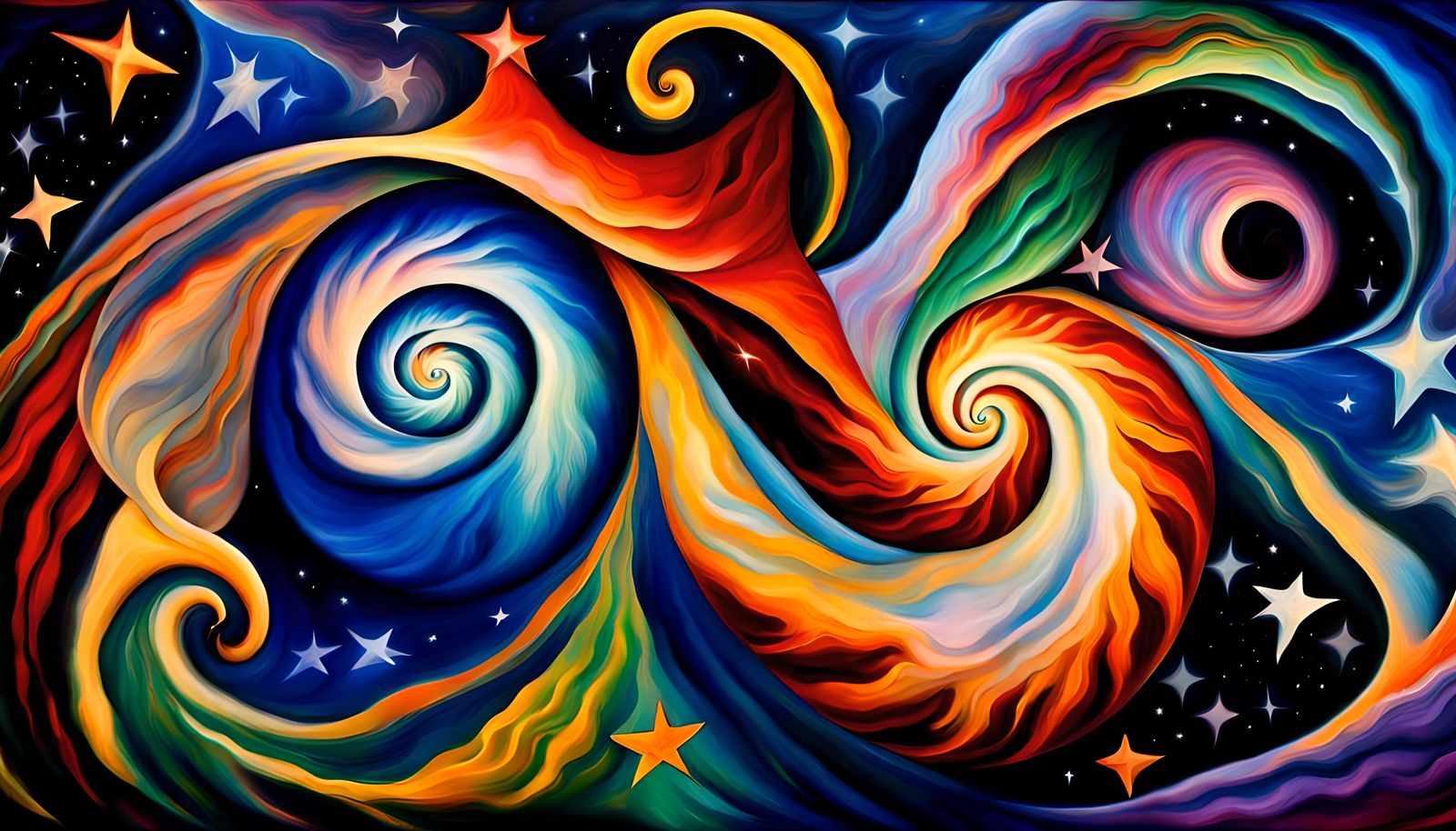 Swirling Stars Dancing in Cosmic Impasto Oil Painting