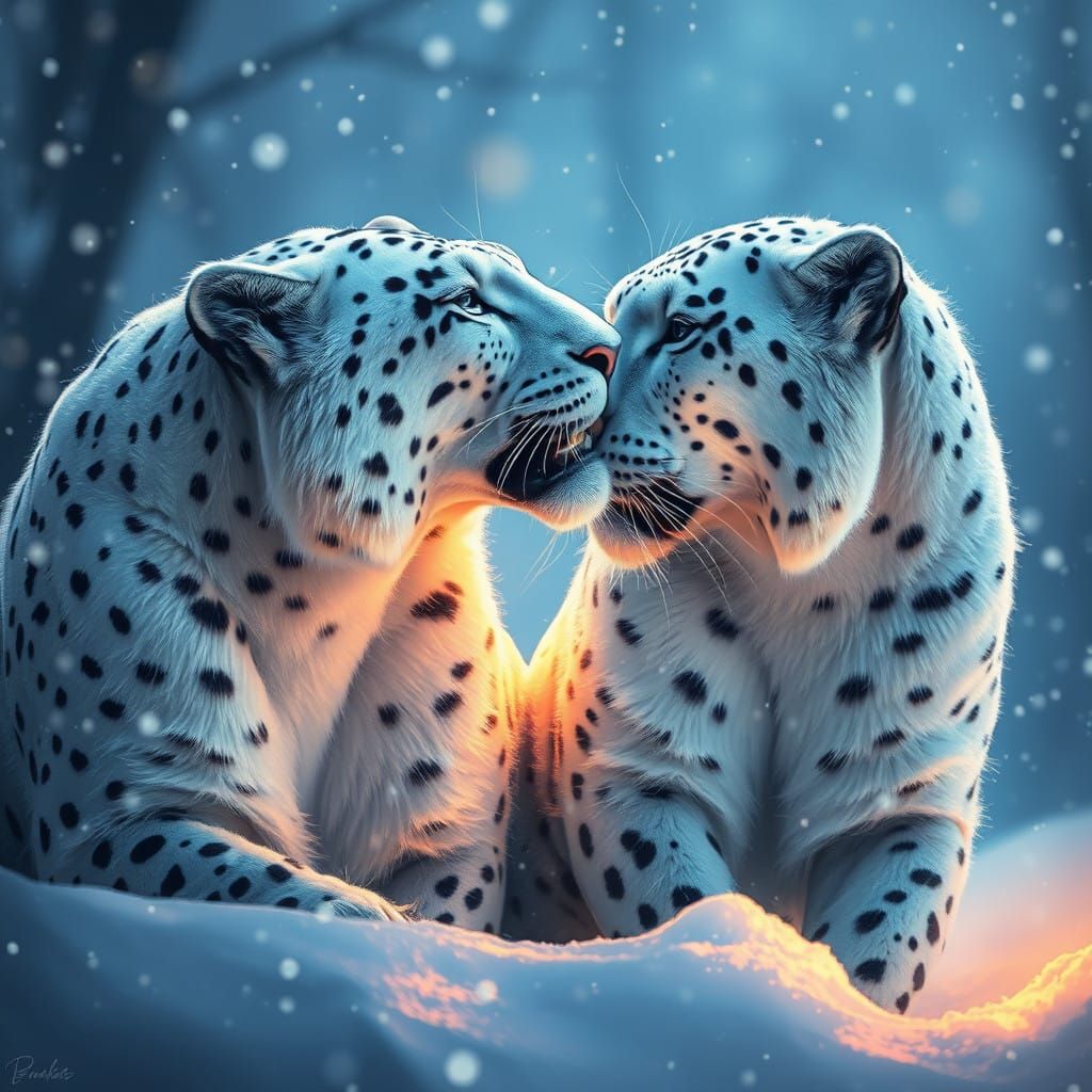 Romantic Hyperrealistic Panther Embracing Blue Lights in the...