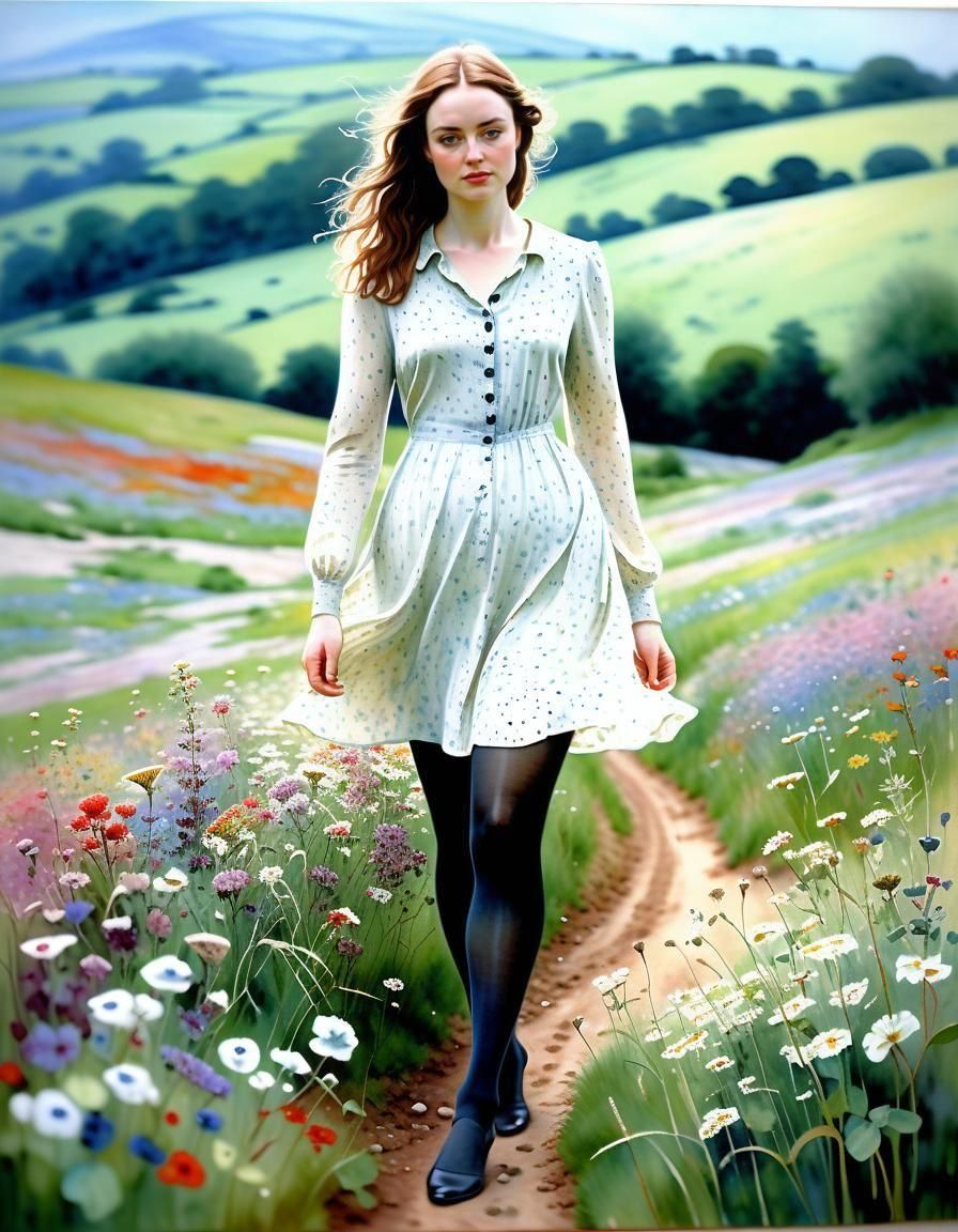 Warmly Lit Irish Woman in Watercolor Style