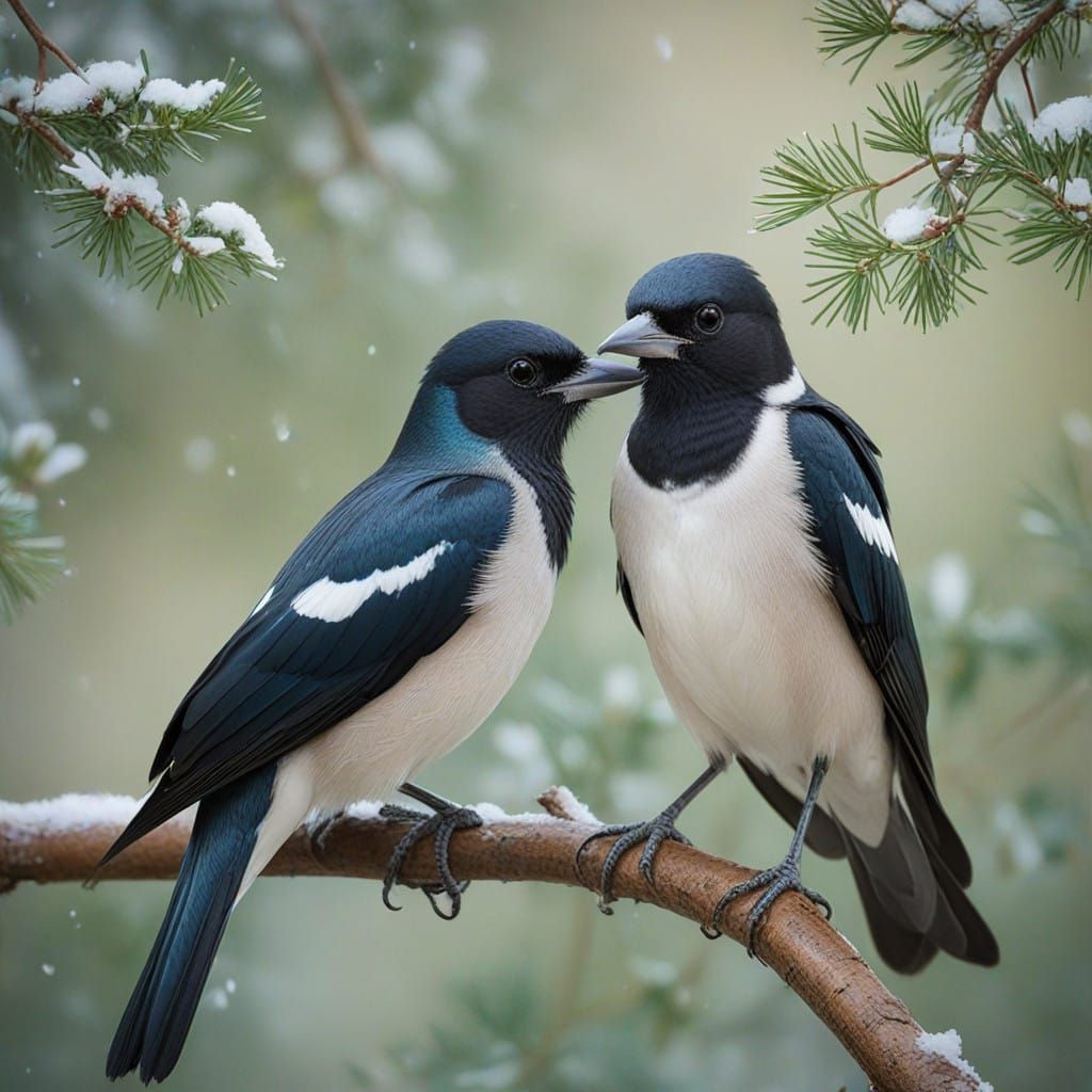 Majestic Magpies in Winter Courtship