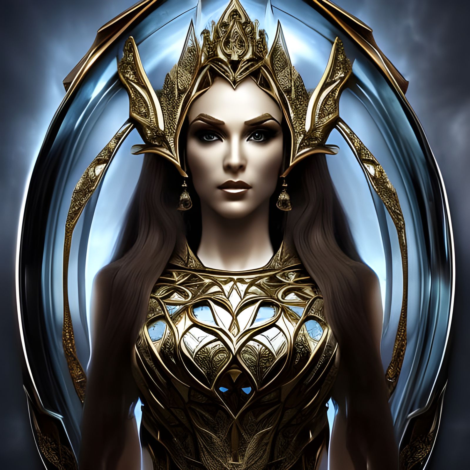 Hyperrealistic Elven Goddess Reflected in Mirror Shards