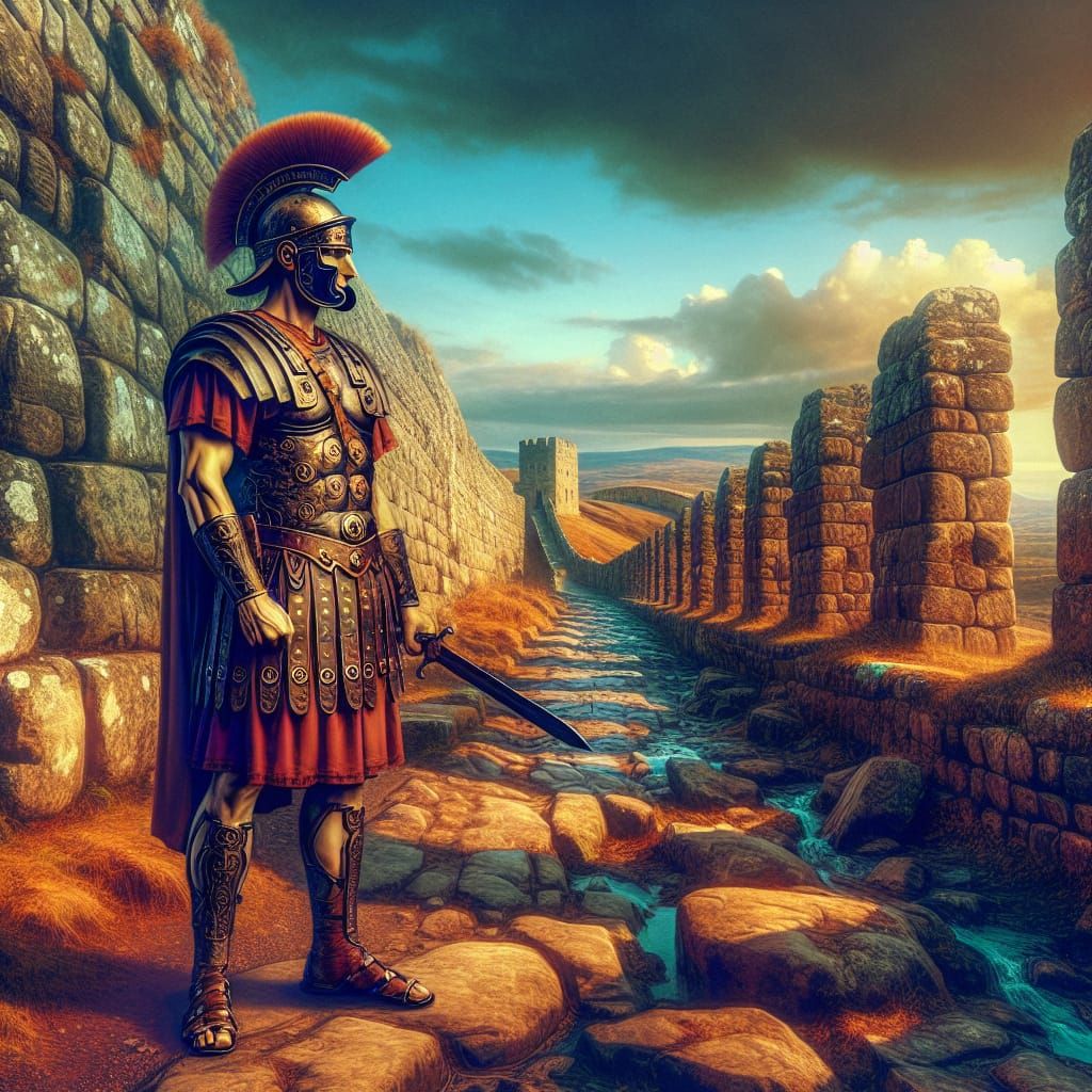 Roman Centurion Stands Guard at Hadrian's Wall