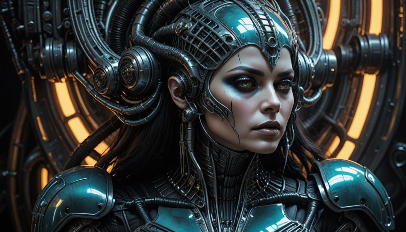 Goddess-Like Alien Heroine in Vibrant Neon Armor