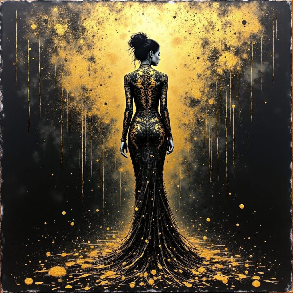 Ethereal Catwalk Vision in Ancient Gold