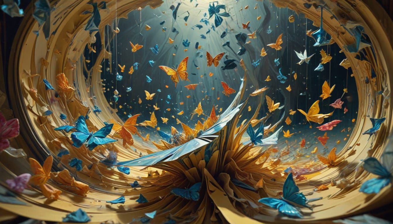 Origami Portals Unfold in Vibrant Oil Painting