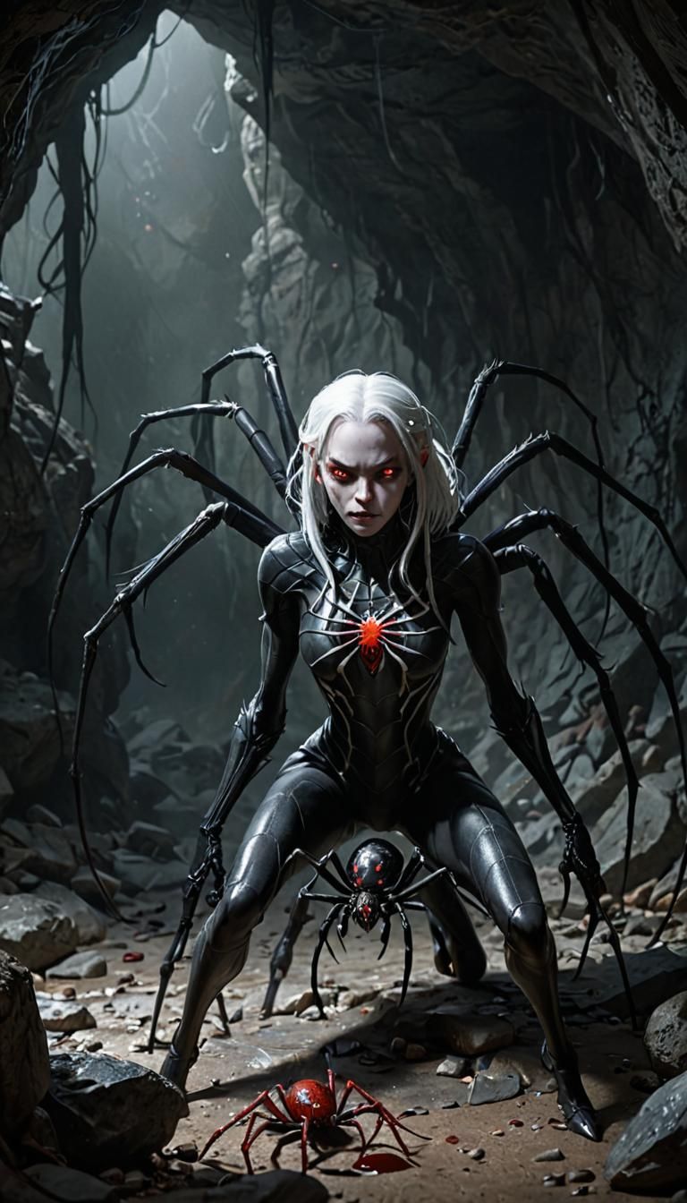 Dark Elf Spider Queen in Sinister Cavern