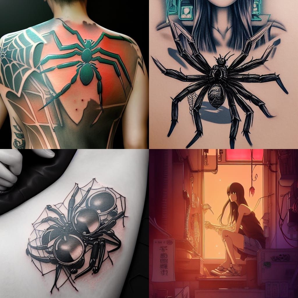 Spider Tattoo in Studio Ghibli Anime Style