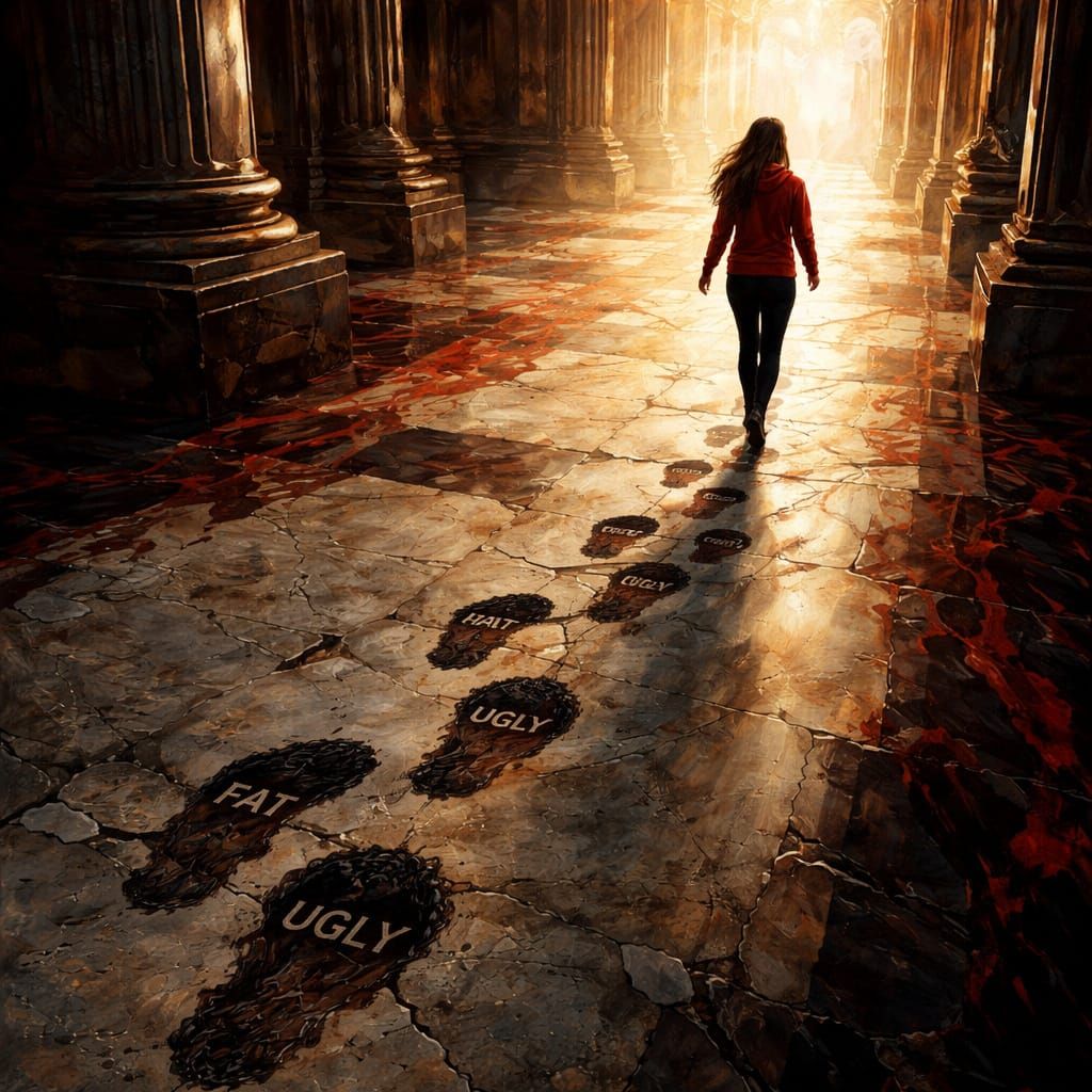 Woman Walks Toward Bright Future in Detailed Oil Painting