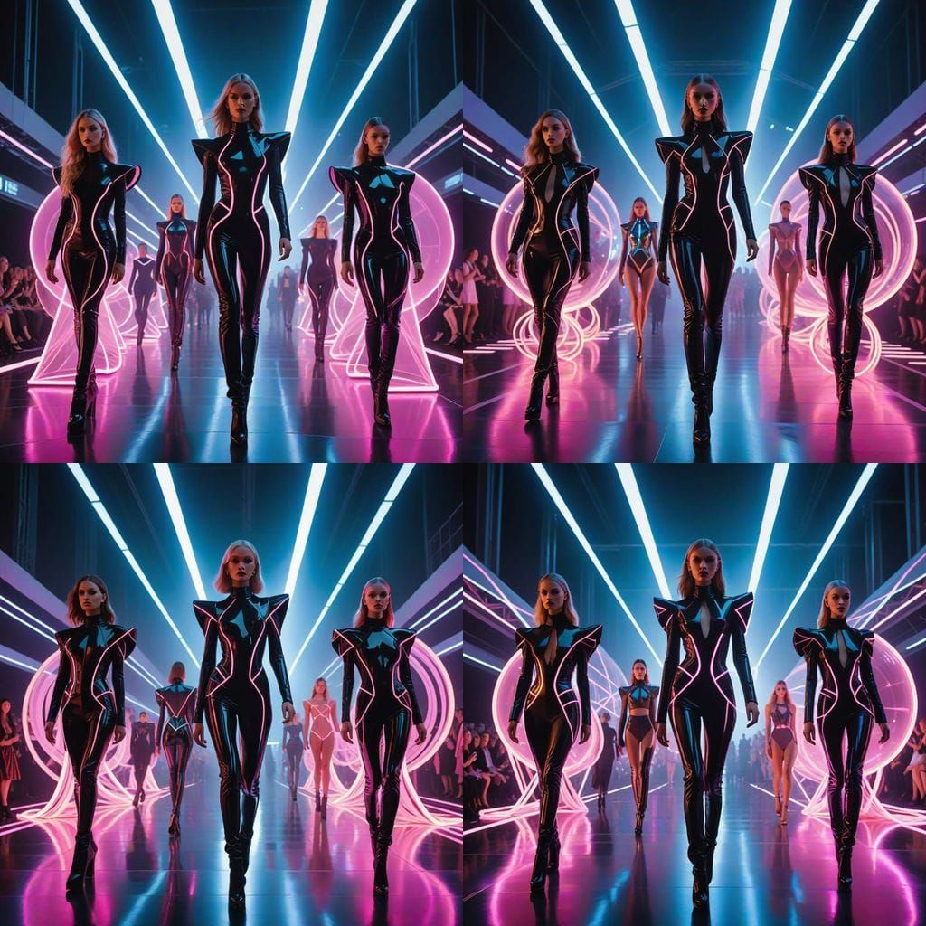 Futuristic Runway Models Defy Gravity in Synthwave City