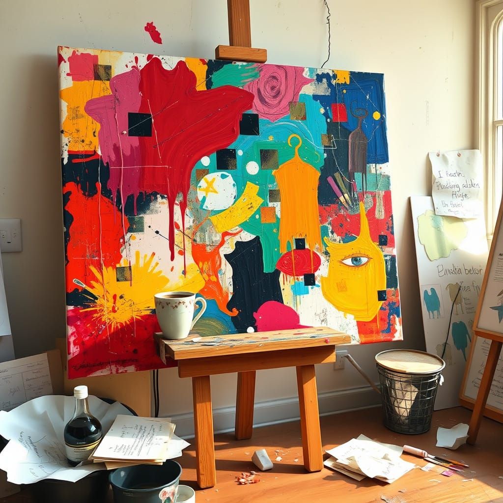 Whimsical Surrealist Masterpiece in Bold Brushstrokes and Vi...