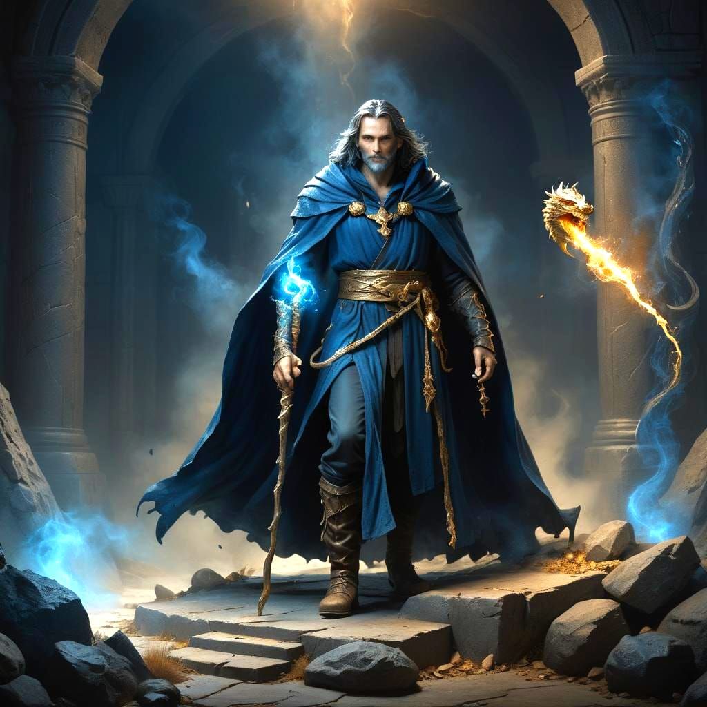 Handsome Wizard in Tomb: Dark Fantasy Art