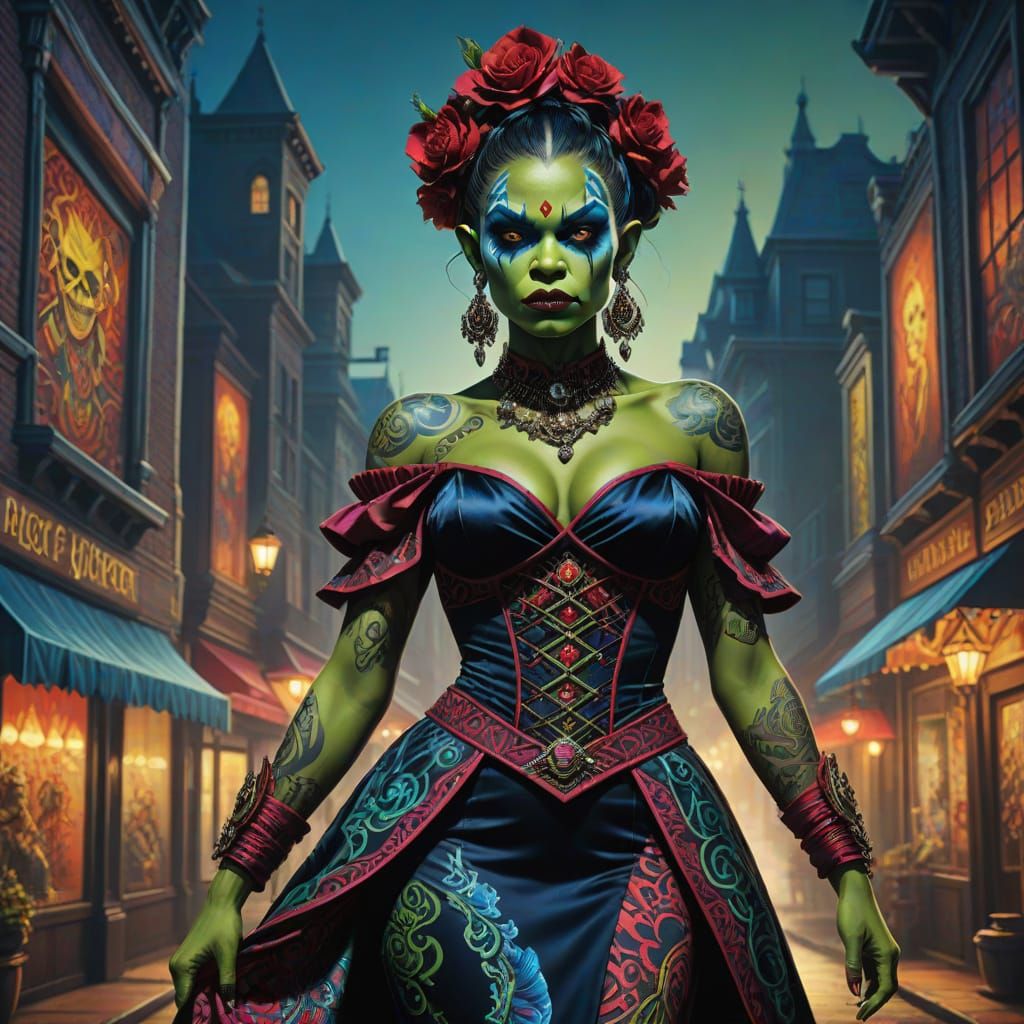 Avant-Garde Orc Woman in Ed Hardy Style