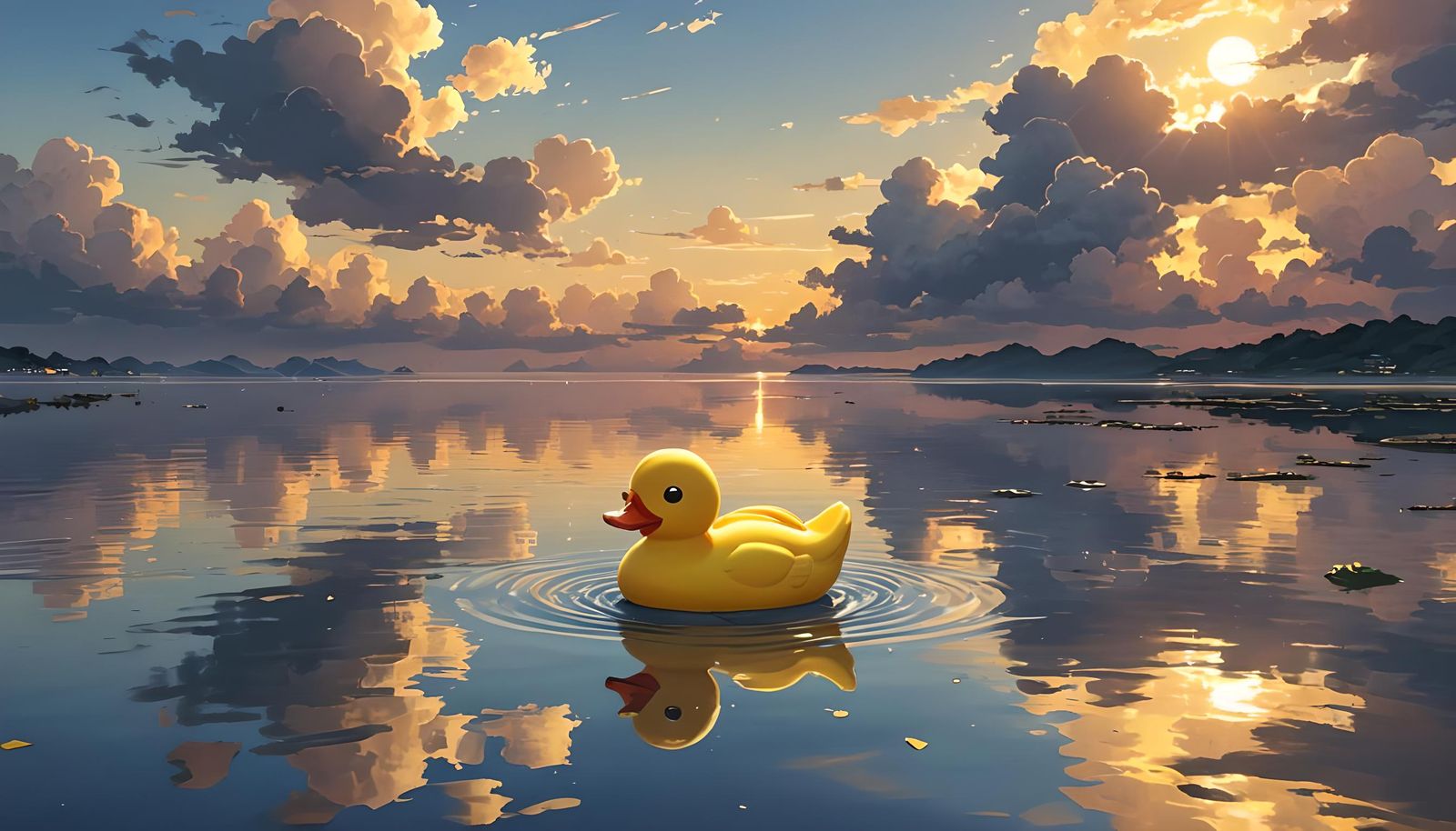 Rubber Duck at Sunset in Anime Style