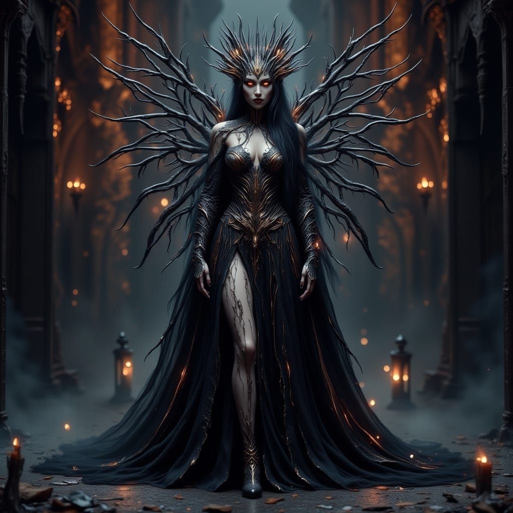 Dark Faerie Queen Costume in Dramatic Fantasy Art Style