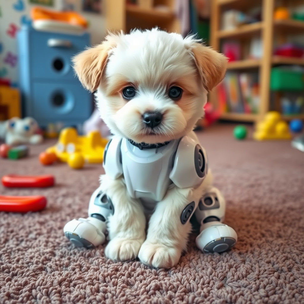 Adorable Robot Puppy in Playroom