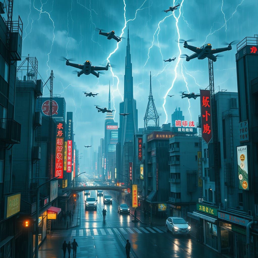 Cyberpunk Neo Tokyo Dystopia in Airbrush Style