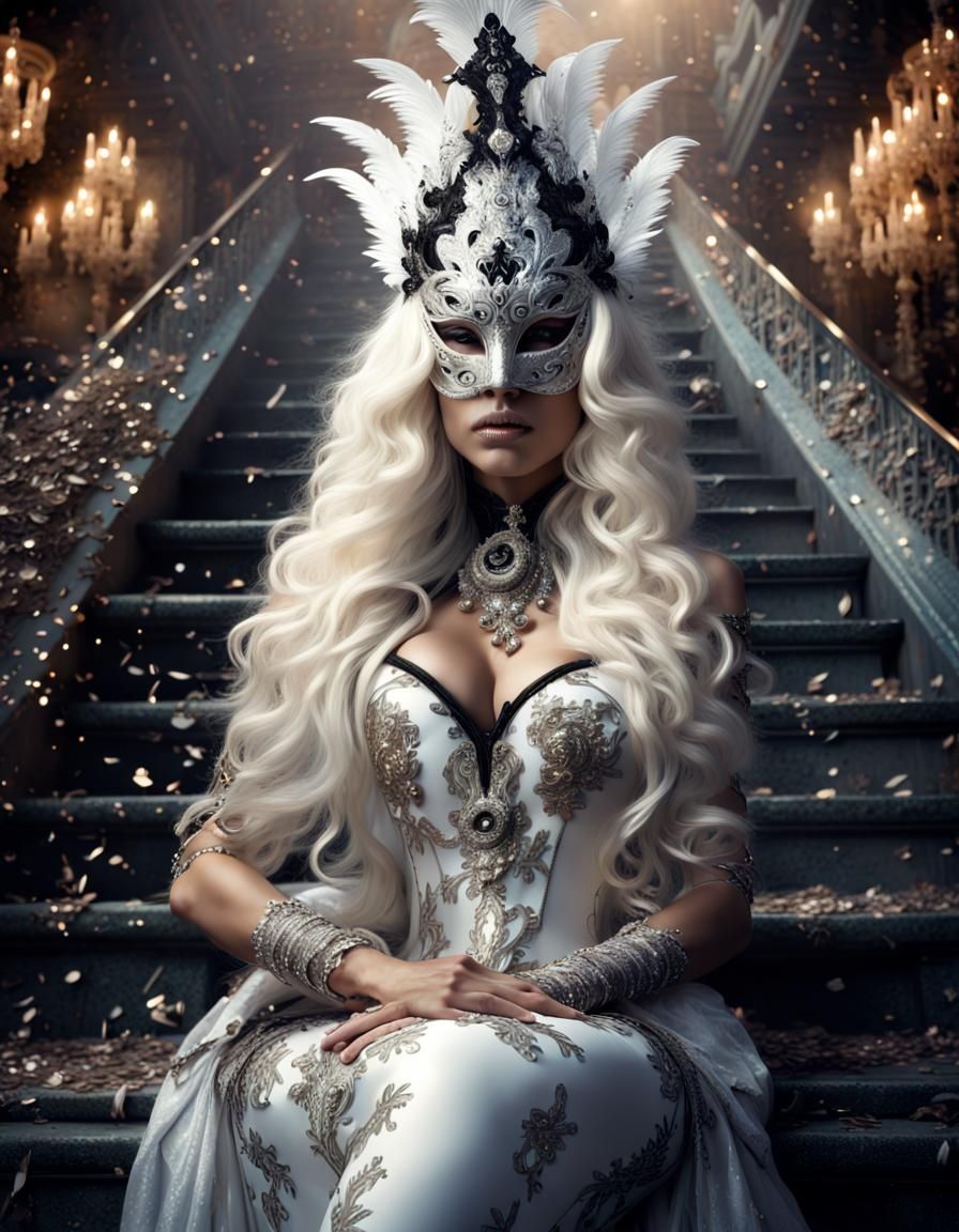 Venetian Carnival Glamour Model in Latex and Mask
