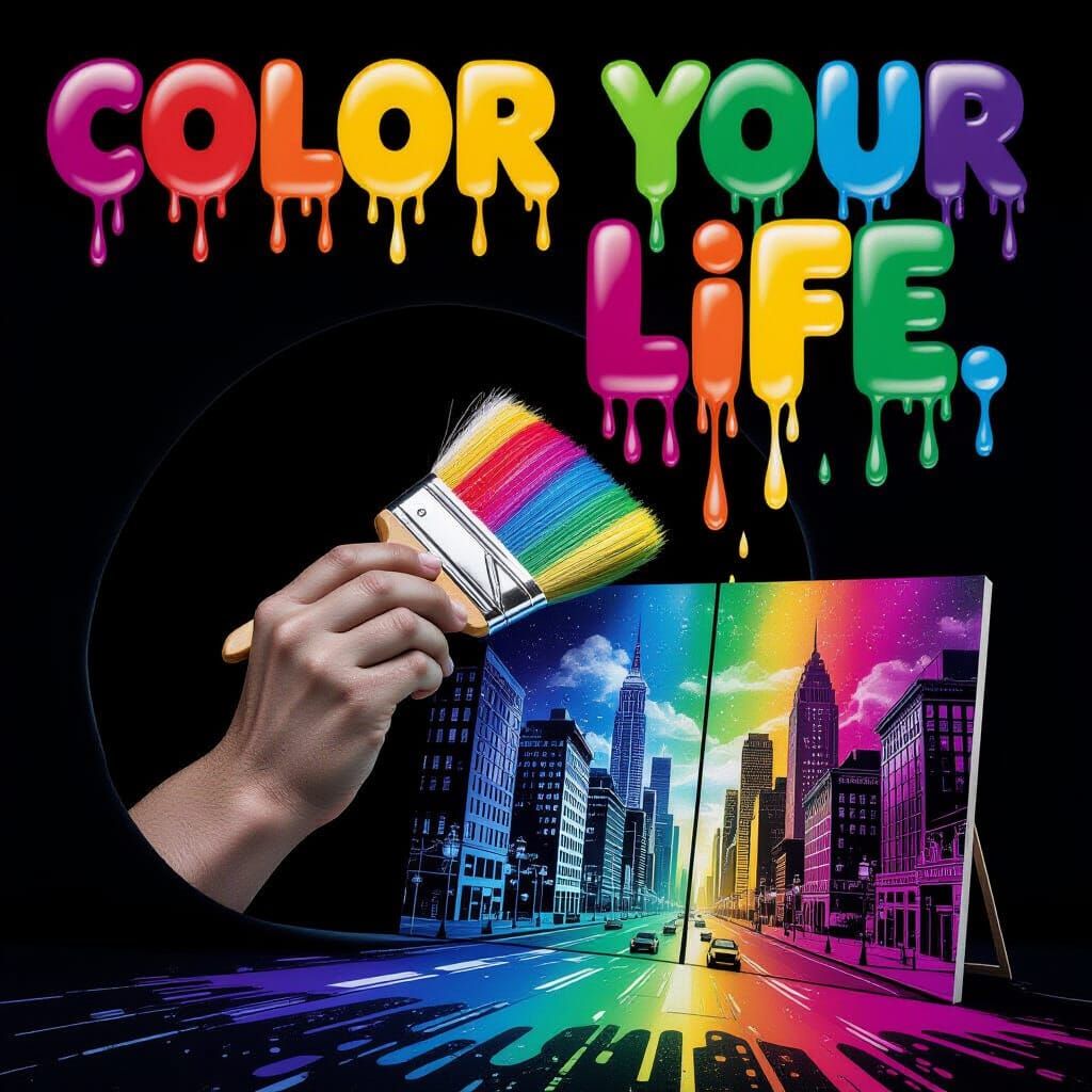 Surreal Hand Paints Cityscape with Rainbow Pigments