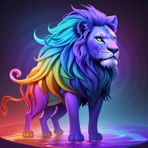 Rainbow Lion Prism, Vibrant Digital Art in 8K Resolution