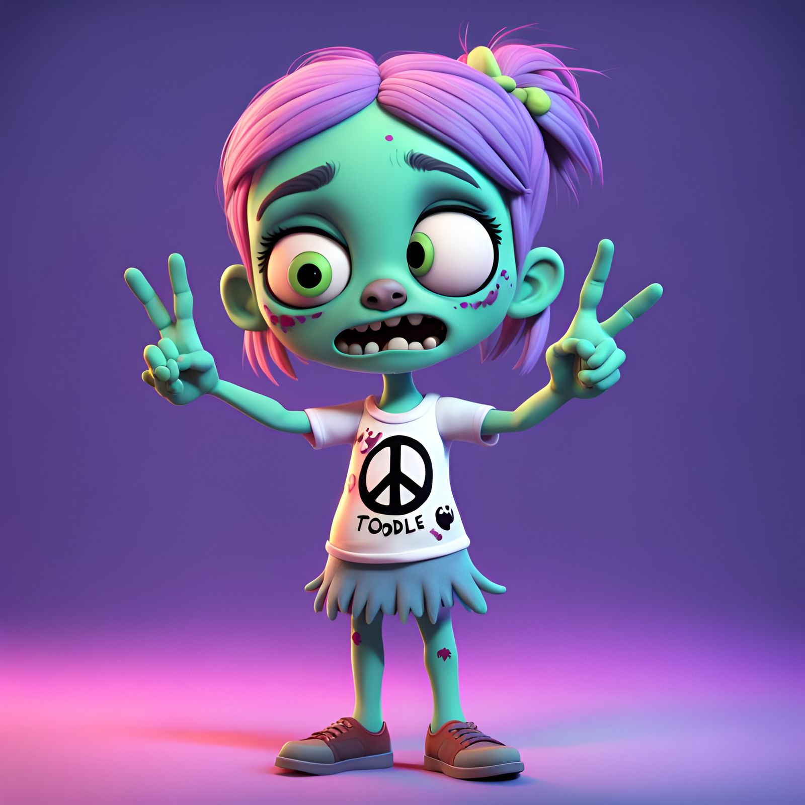 Cute Zombie Girl Saying Toodles: Pixar-Style 3D Art