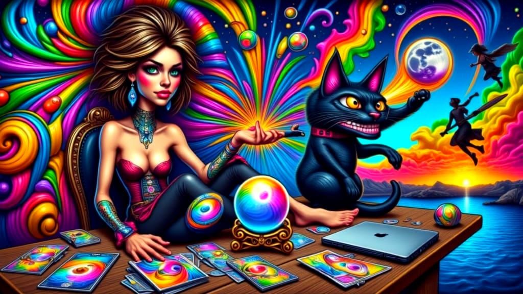 Psychedelic Modern Witch Portrait with Fractal Designs