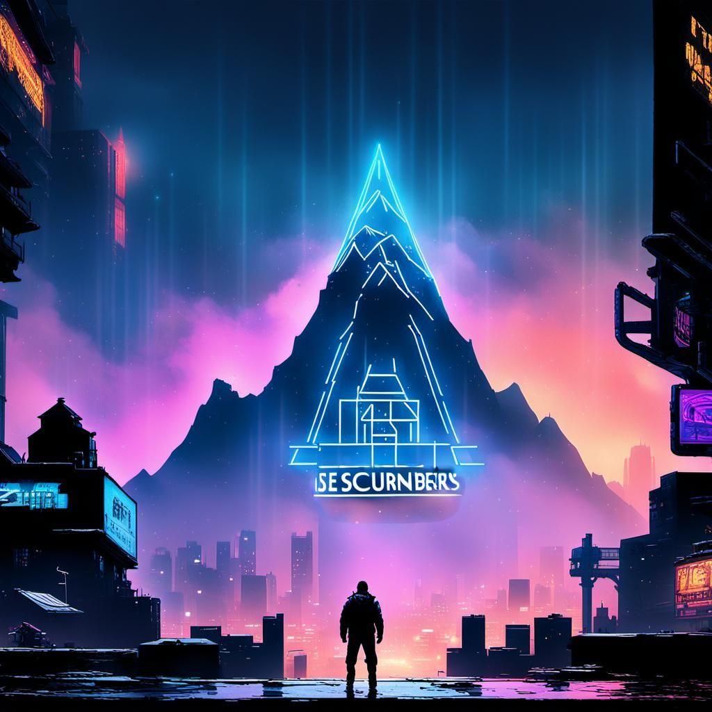 Cyberpunk Mountain Peak: Neon Future Landscape