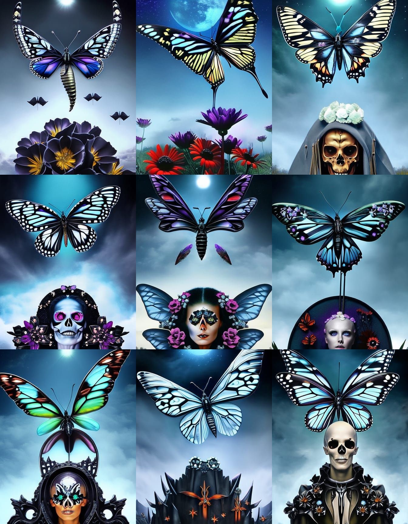 Gothic Butterfly with Skeleton Wings in Hyperreal Style