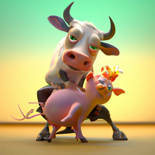 Cow Eating Pig: 3D Rendered Concept Art
