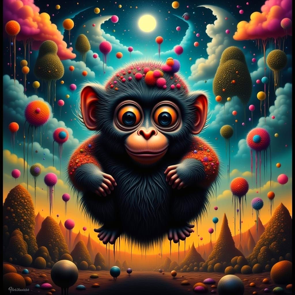 Rough Neon Gothic Monkey in a Fantastical Ambiance