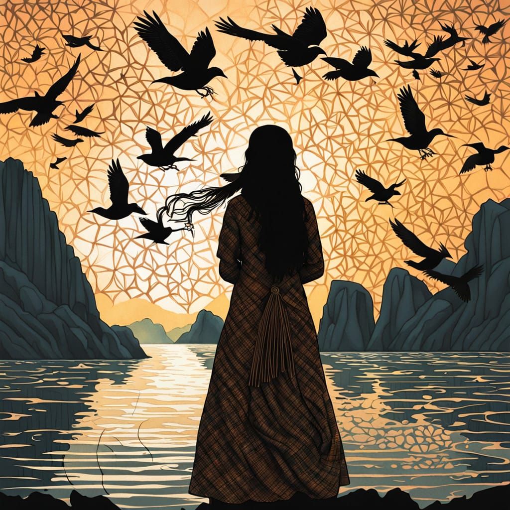 Woman Amidst Ethereal Creatures in Ha Long Bay, Surrealist A...