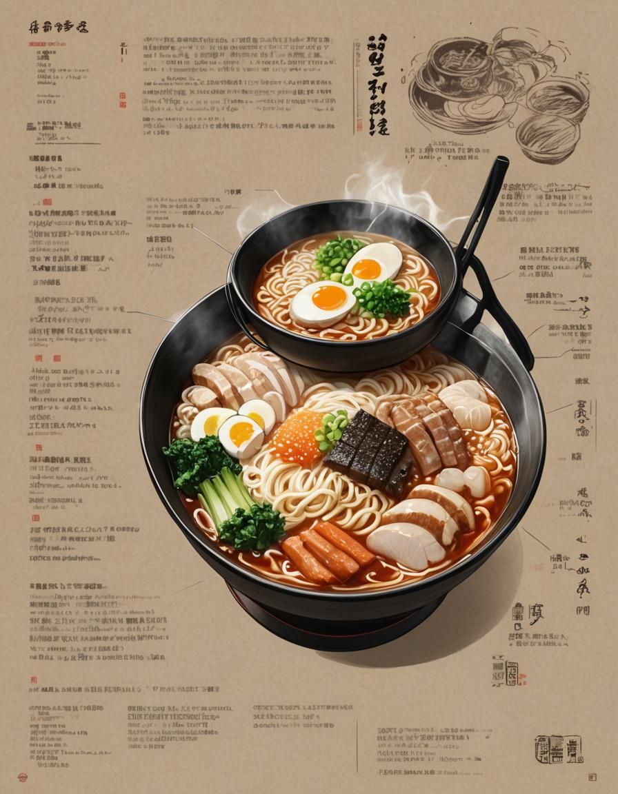 Steaming Ramen Bowl in Anime Style