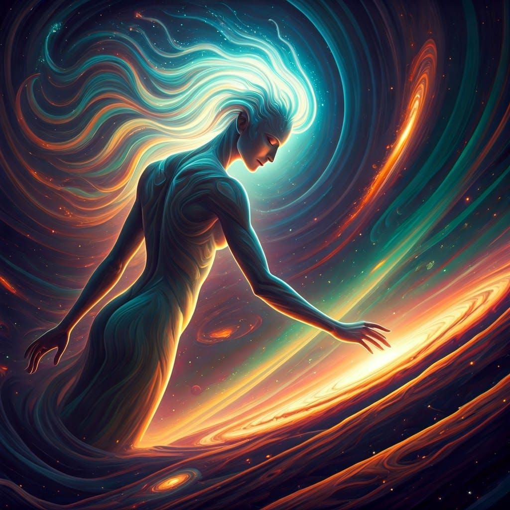 Mystical Cosmos Goddess with Vibrant Iridescent Aura