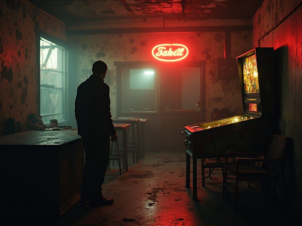 Desolate Bar Scene with Pinball Machine