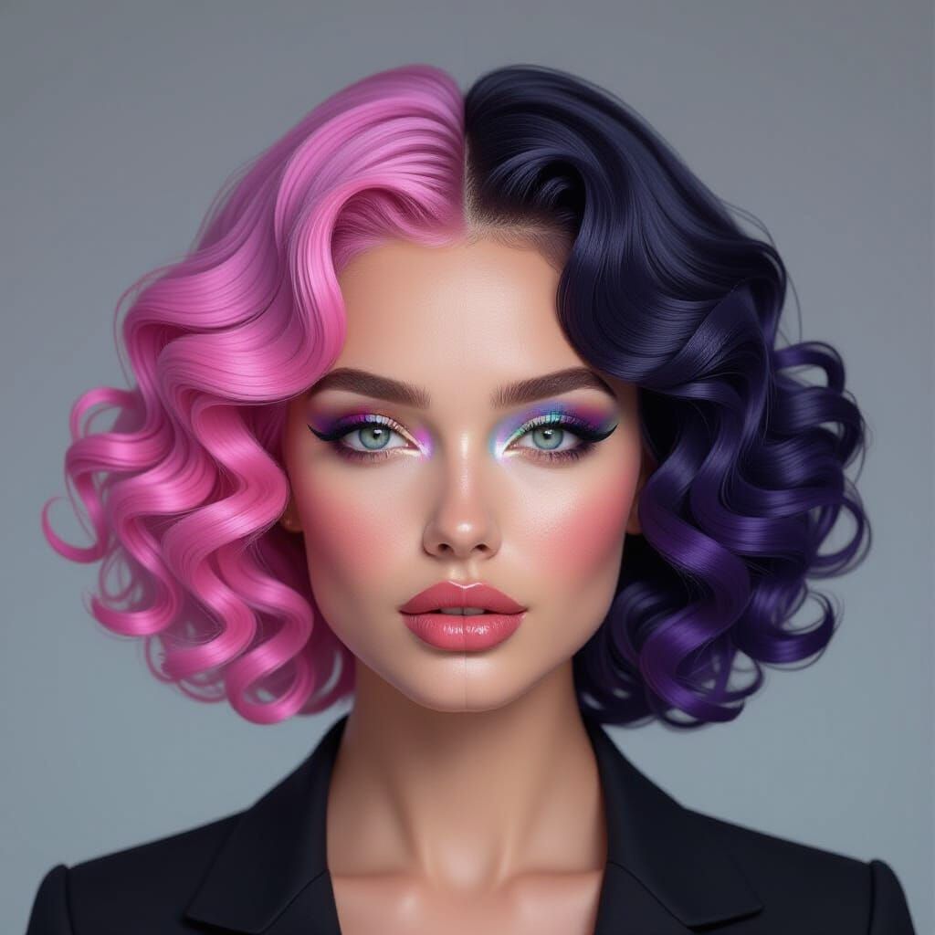 Symmetrical Portrait with Bubblegum Pink Curls