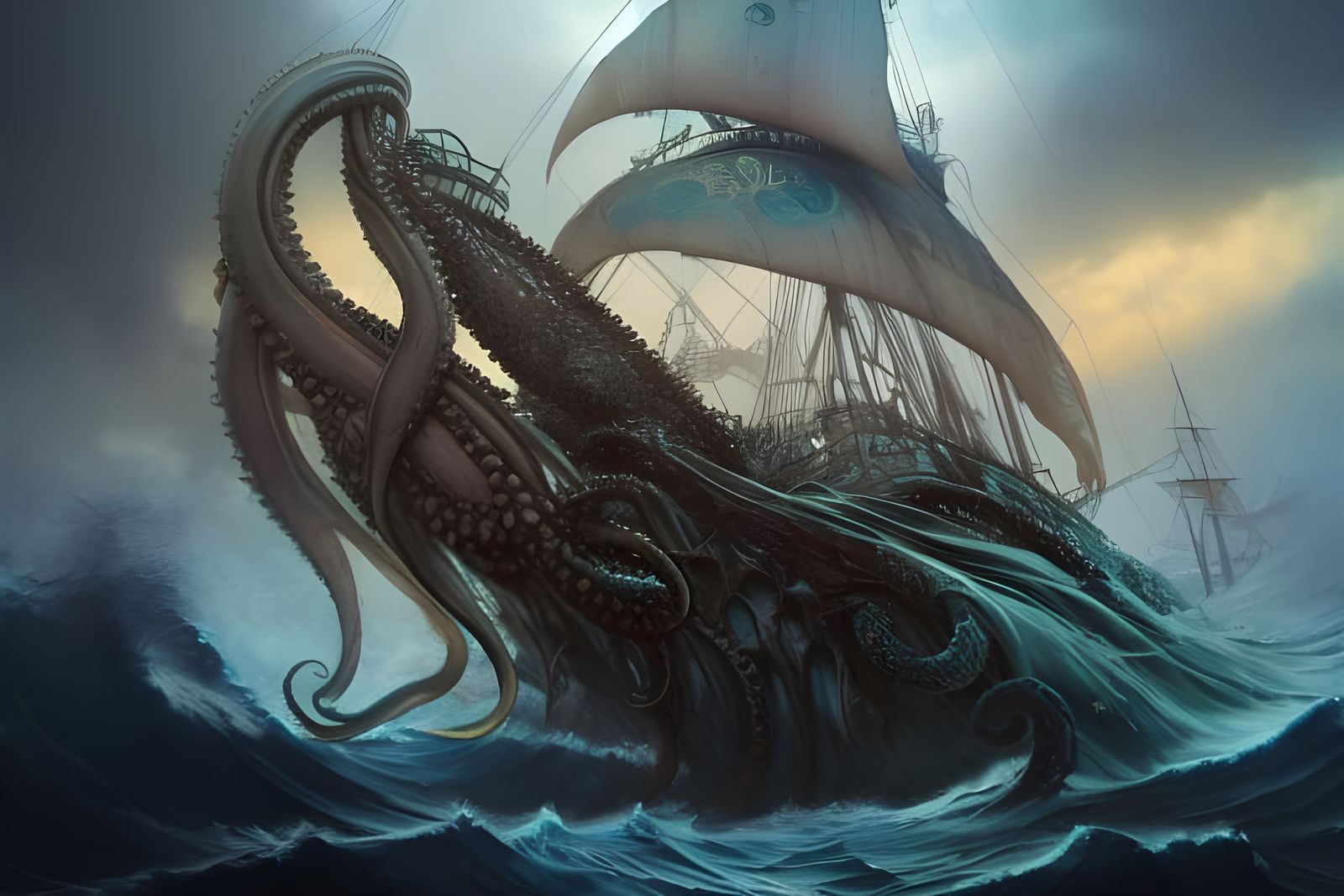 Kraken's Furious Assault on Sailing Ship