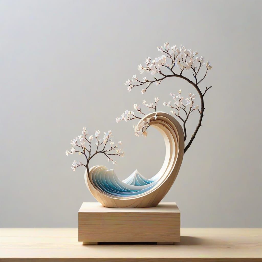 Surreal Ikebana Sculpture in Zen Minimalist Style