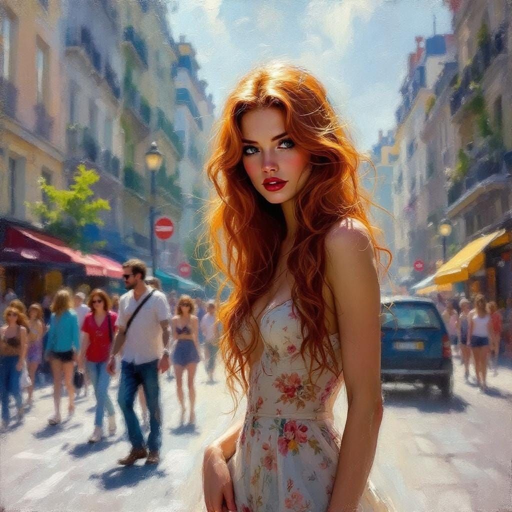 Redhead in Paris: An Encaustic Impression