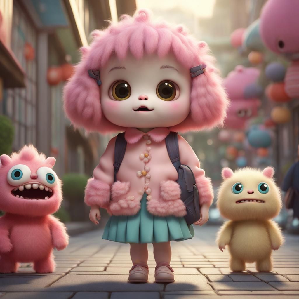 Kawaii Monsters' First School Day: Digital Art