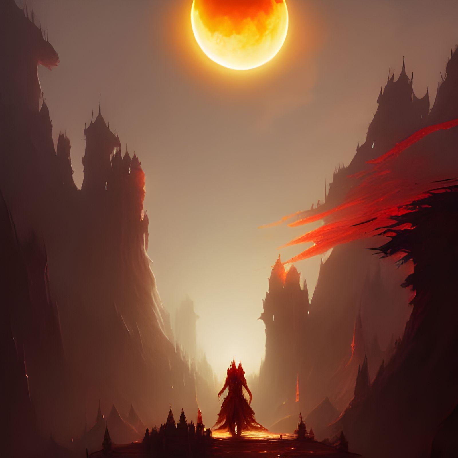 Blood Moon Fantasy Landscape in Photorealistic Style