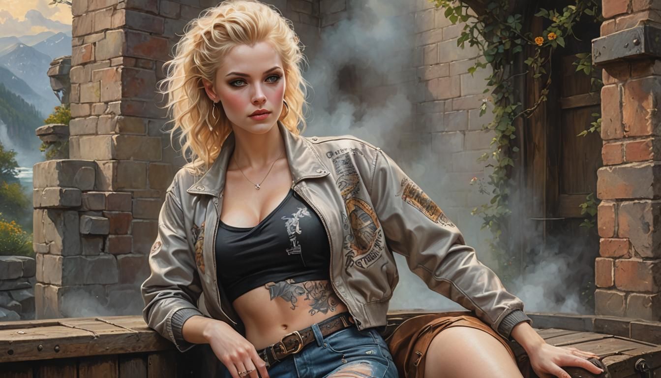 Blonde Woman Lounging: Ethereal Fantasy Portrait