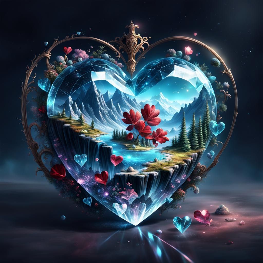Detailed Crystalline Heart in Maximalist Digital Painting