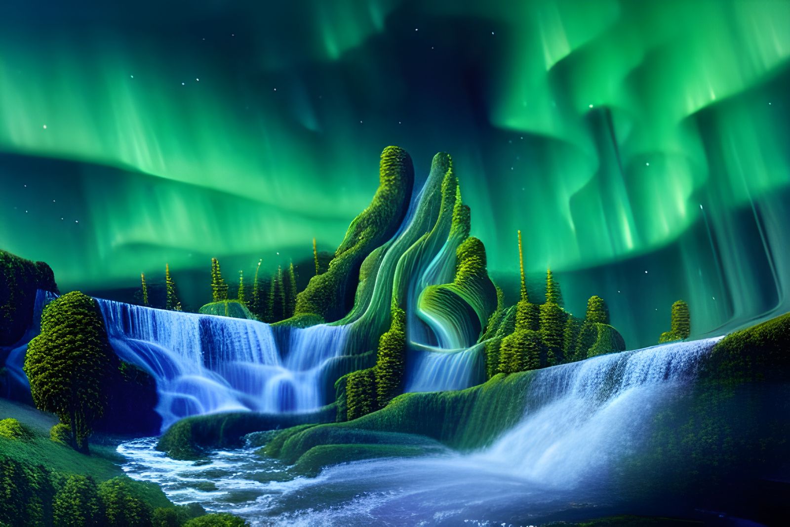 Aurora Over Mountain River in Lyrical Abstraction