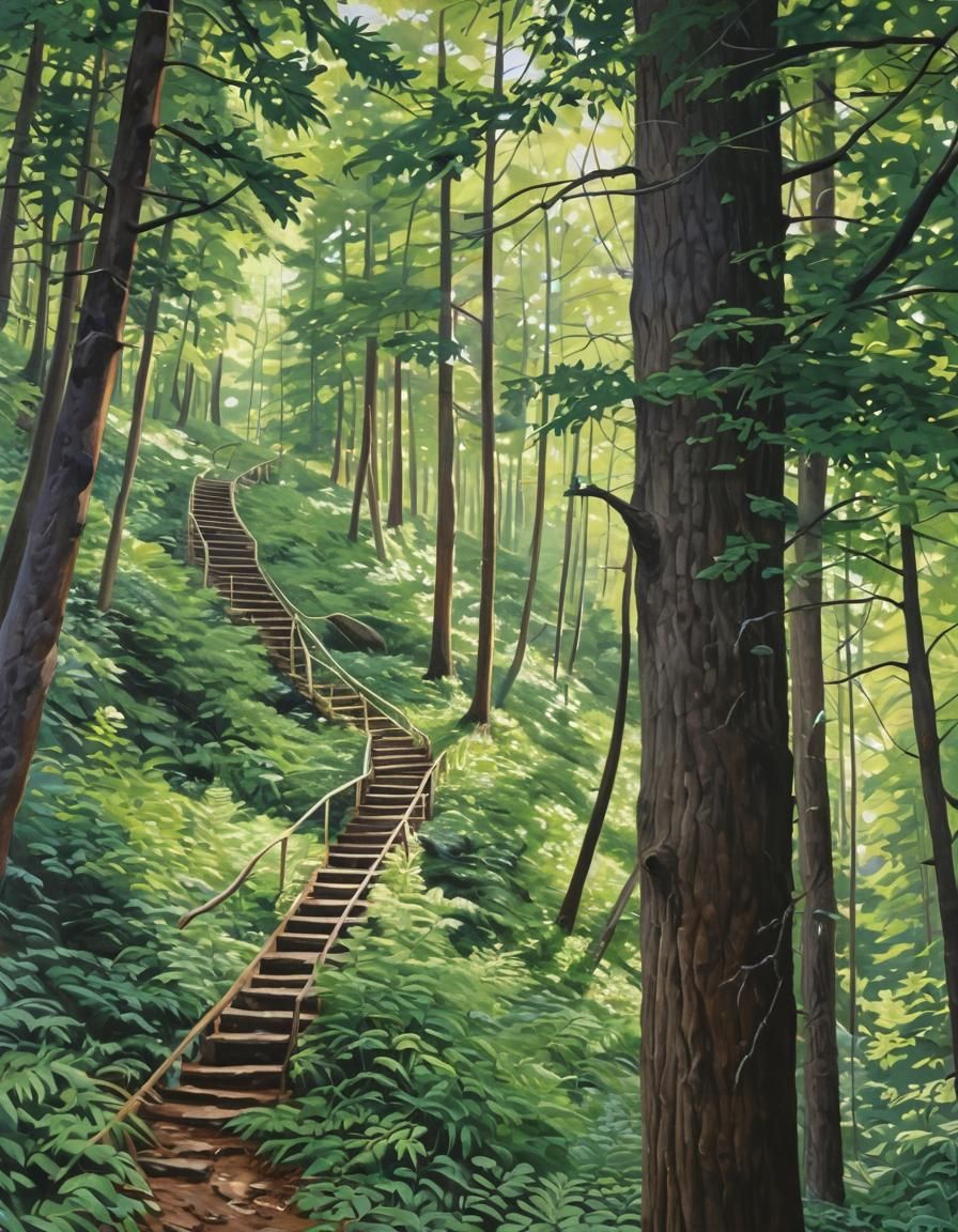 Stairs Ascending in Forest, Inspired by David Schnell