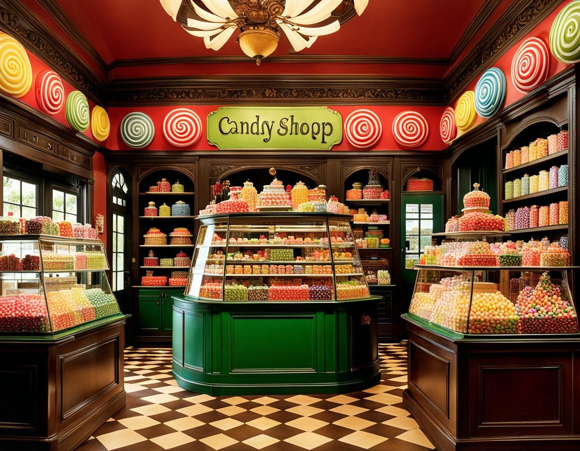 Family in Candy Shop, Naive Art Style