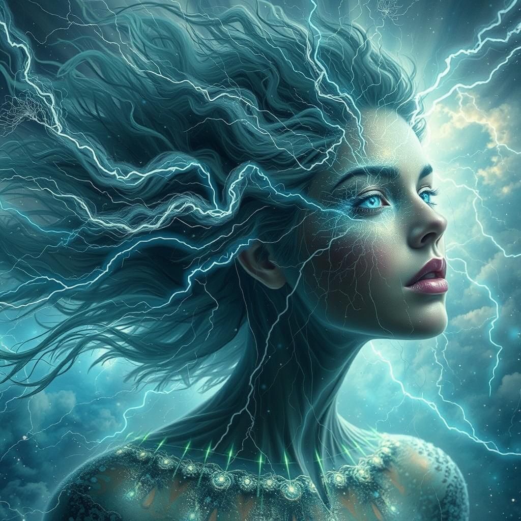 Ethereal Light Being Soars Through Stormy Clouds