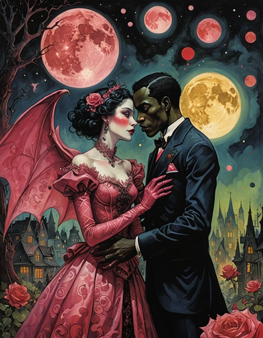 Vampires in Love in Dark Surrealist Style