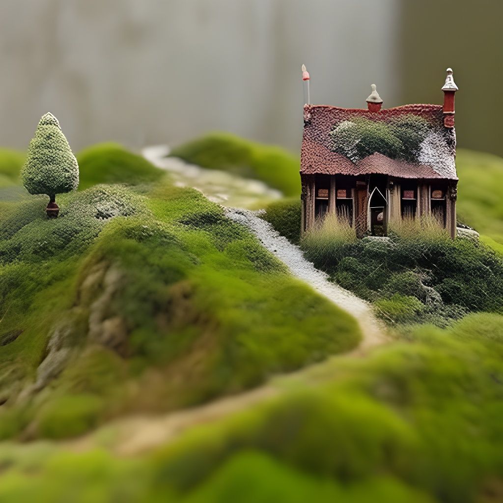 Abandoned Miniature Village Overgrown with Flowers