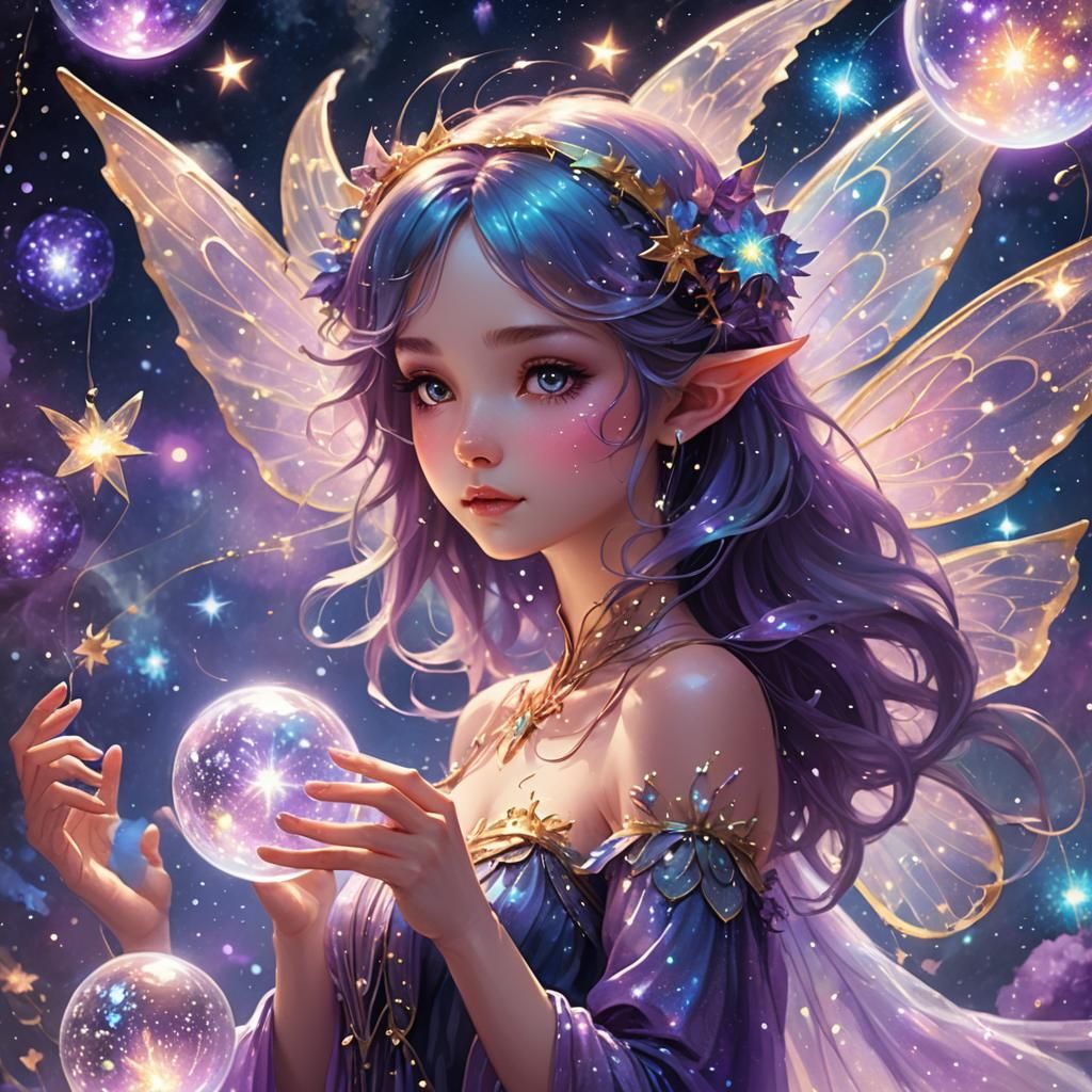 Ethereal Fairy in Celestial Glow, Holding a Sparkling Glass....