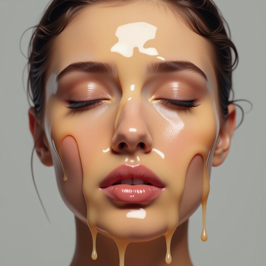 Melting Face Portrait in Hyper-Realistic Fine Art Style
