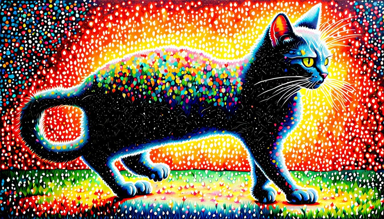Dancing Disco Cat in Pointillism Style